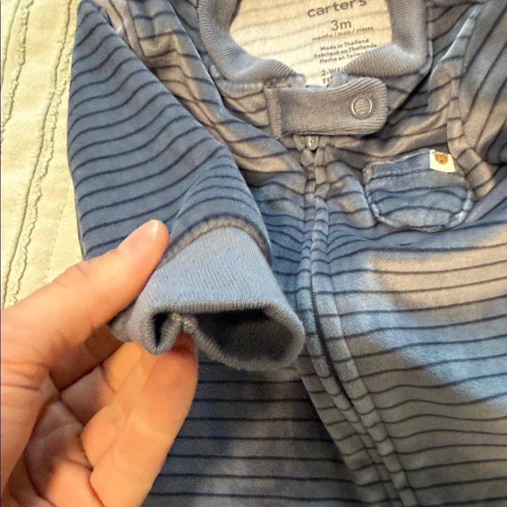 Carters Baby Striped Footed One-Piece with Hat - Picture 4 of 6